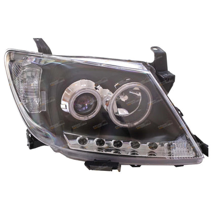 2X LED Black Projector Headlights for Toyota Hilux (2005–2011) Angel Eye DRL