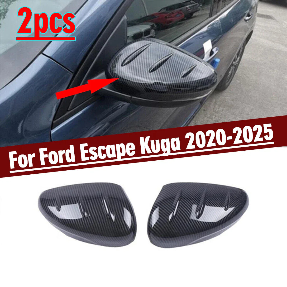 Carbon Fiber Side Rearview Mirror Cover Cap Trim for Ford Escape (2020-2024)