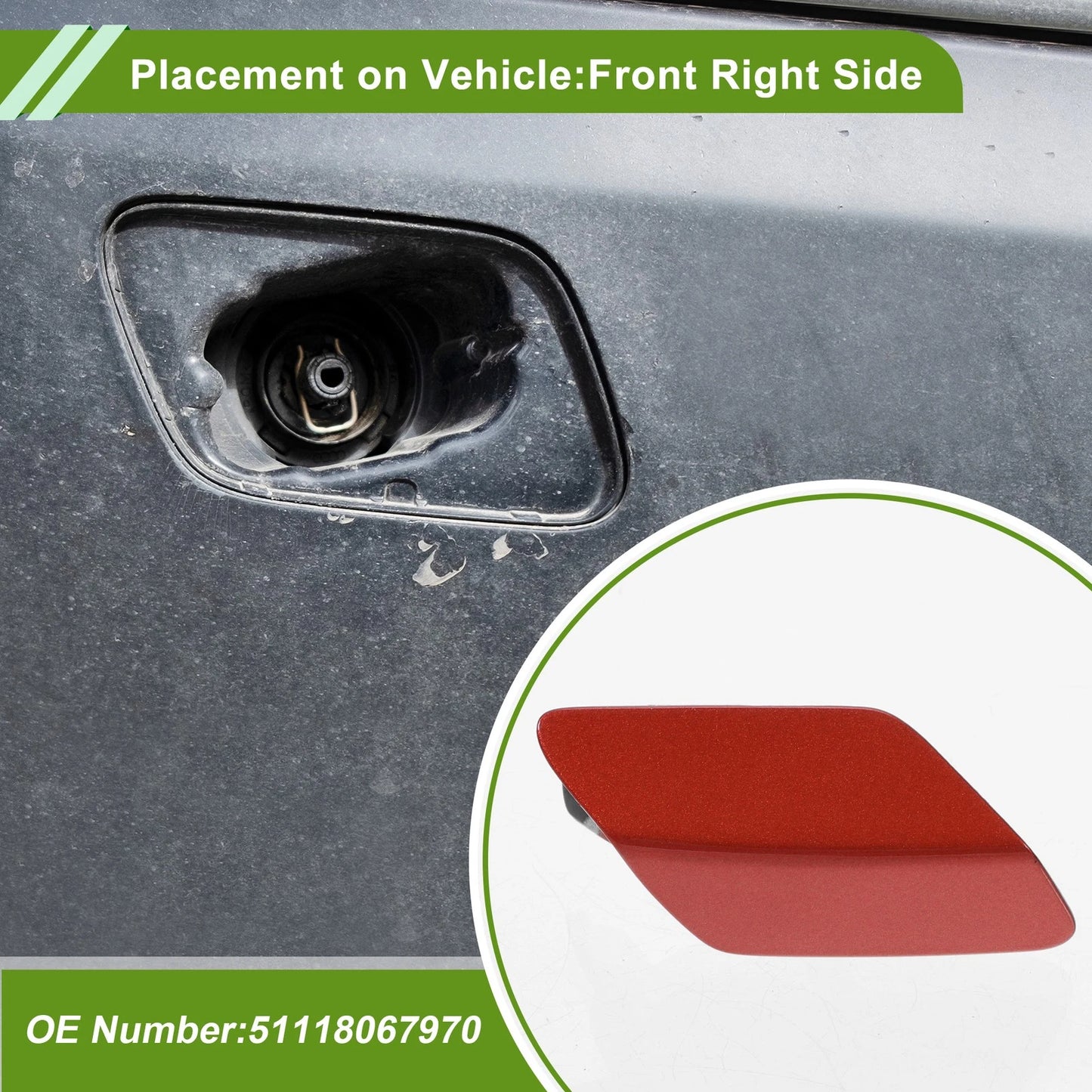 Front Right Washer Nozzle Cover Cap No. 51118067970 for BMW 320i (2013–2018) Red