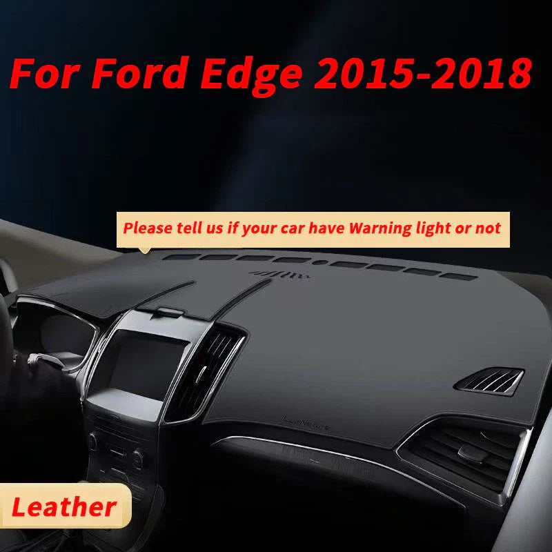 Black Leather Dashboard Cover Dash Protector Pad Mat for Ford Edge (2015–2018)