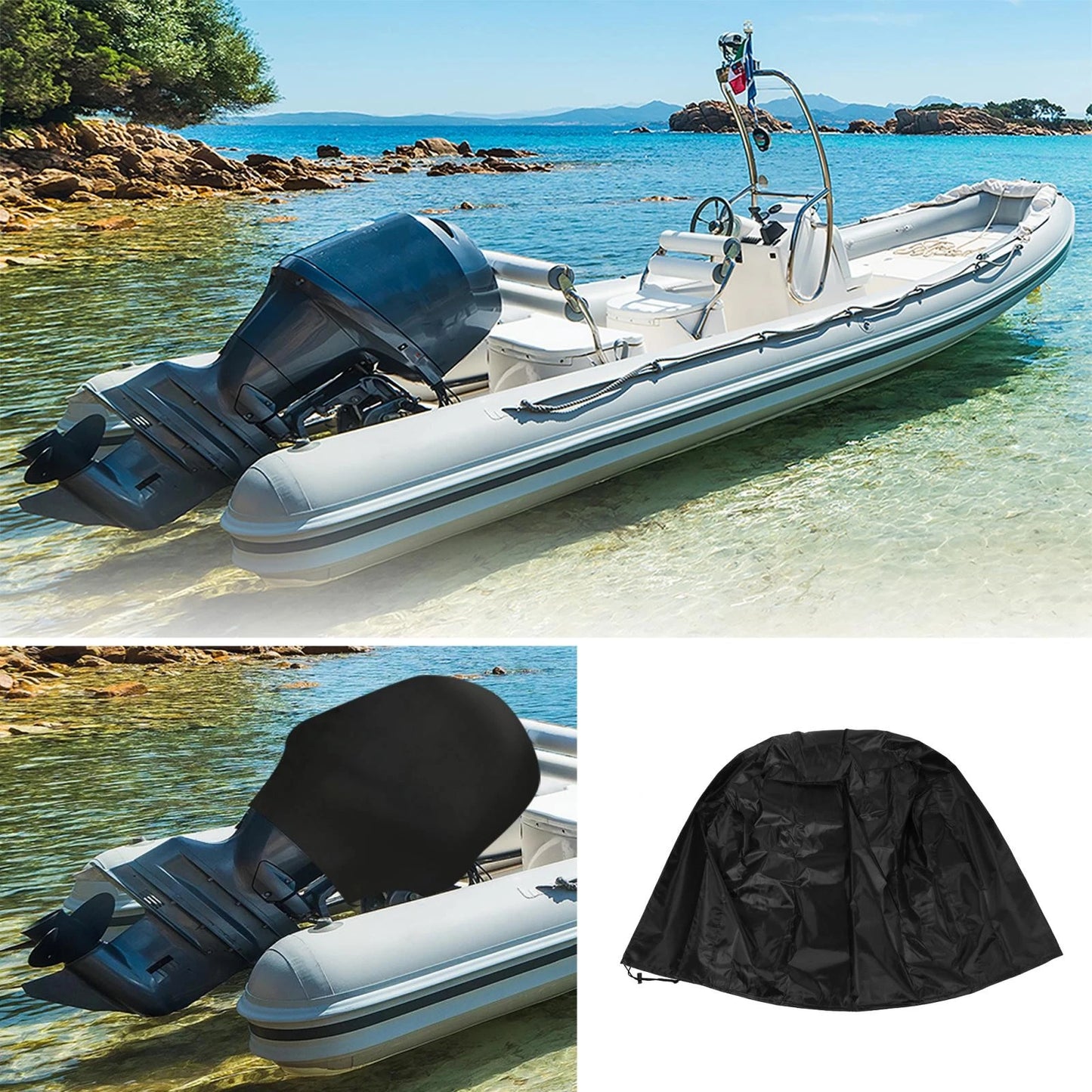 Boat Cover for Outboard Motor 15-30HP (210D Waterproof Oxford Cloth)