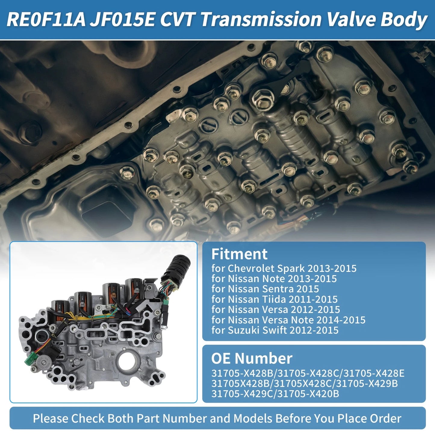 CVT Transmission Valve Body W/ Solenoid for Nissan (No.31705X428E RE0F11A JF015E)