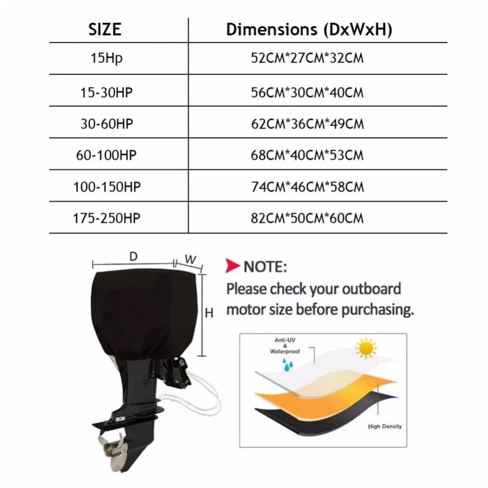 Outboard Motor Engine Storage Cover for Trailerable Boats (15-250 HP)
