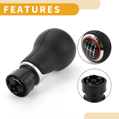 6 Speed Manual Gear Shift Knob for Audi A3 8P (2003–2013) Red Plastic Faux Leather