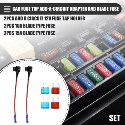 Set of 2 Circuit 12V Mini Fuse Tap w/ 10A 15A ATM APM Blade Fuses