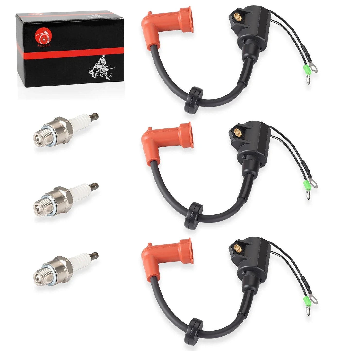 3x Ignition Coil & Spark Plug Cap for Yamaha Outboard 9.9-250