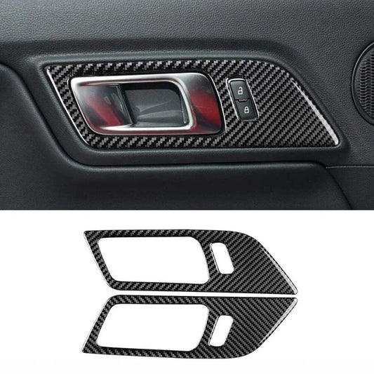 Carbon Fiber Interior Door Handle Trim Covers for 2015-2022 Ford Mustang