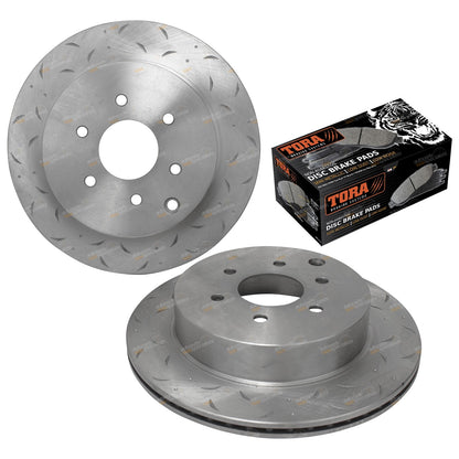 Set of 4 Dimple Drilled Slotted Brake Rotors and Pads for Pathfinder R51 (2005–2013)