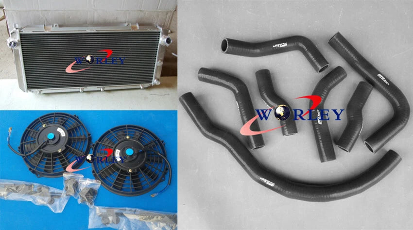 Aluminum Radiator with Fans and Blue Hose Kit for Toyota MR2 SW20 (1990–1997)