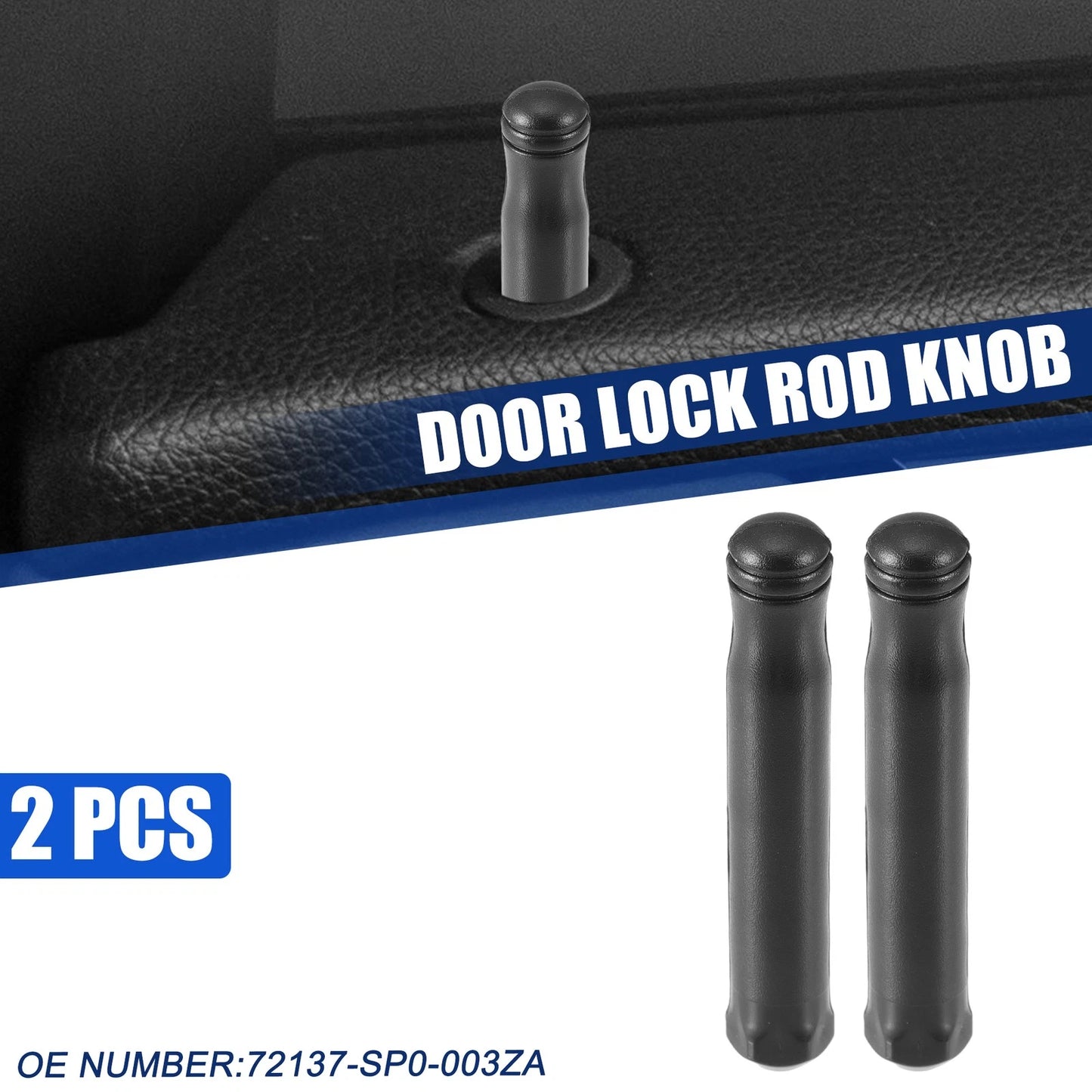 2pcs Door Lock Rod Knob Black for Honda Civic Si (2002–2005) No.72137-SP0-003ZA