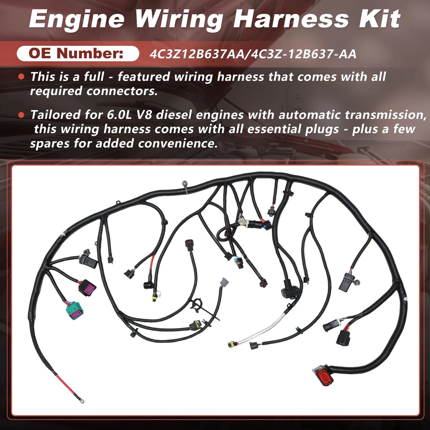 Engines Wiring Harness for Ford F250-F550 Super Duty 6.0L V8 (2004) 4C3Z-12B637-AA