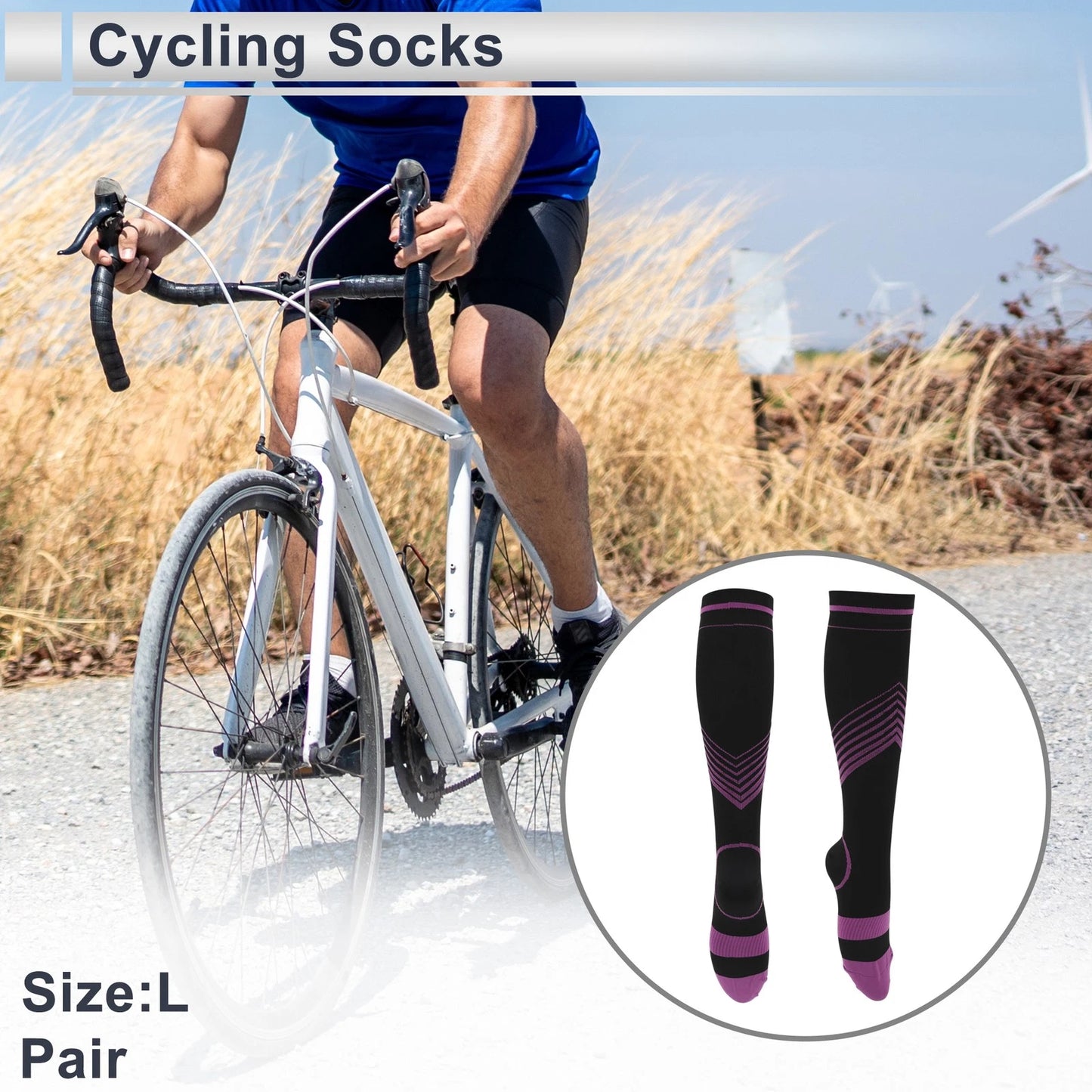 Cycling Socks Size L High-cut Shock Absorption Breathable Purple