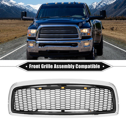 Front Grille Assembly with LED Lights for Dodge (Chrome, Silver Tone, Gloss Black)