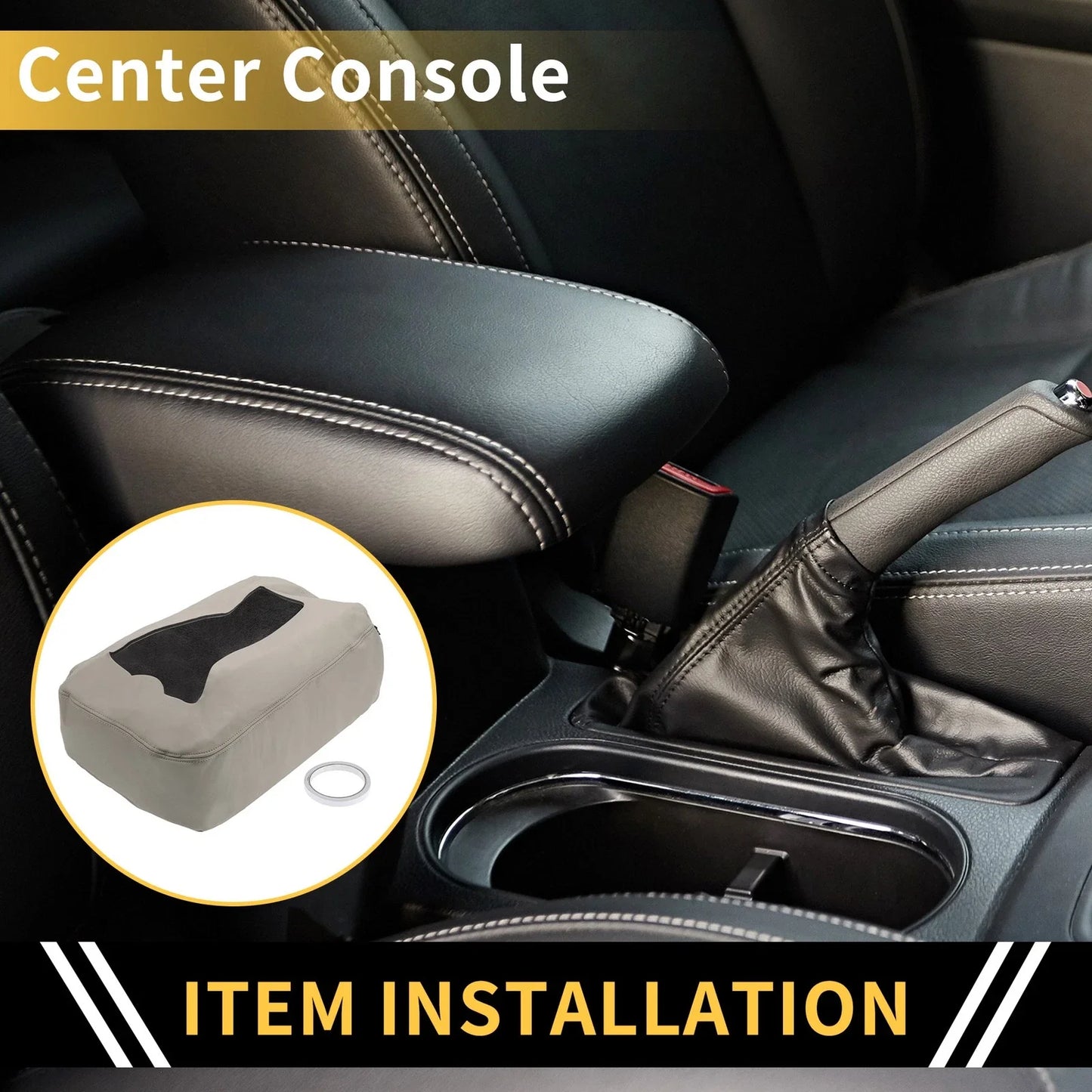 Center Console Cover for Chevrolet Silverado Microfiber Leather Zipper Grey