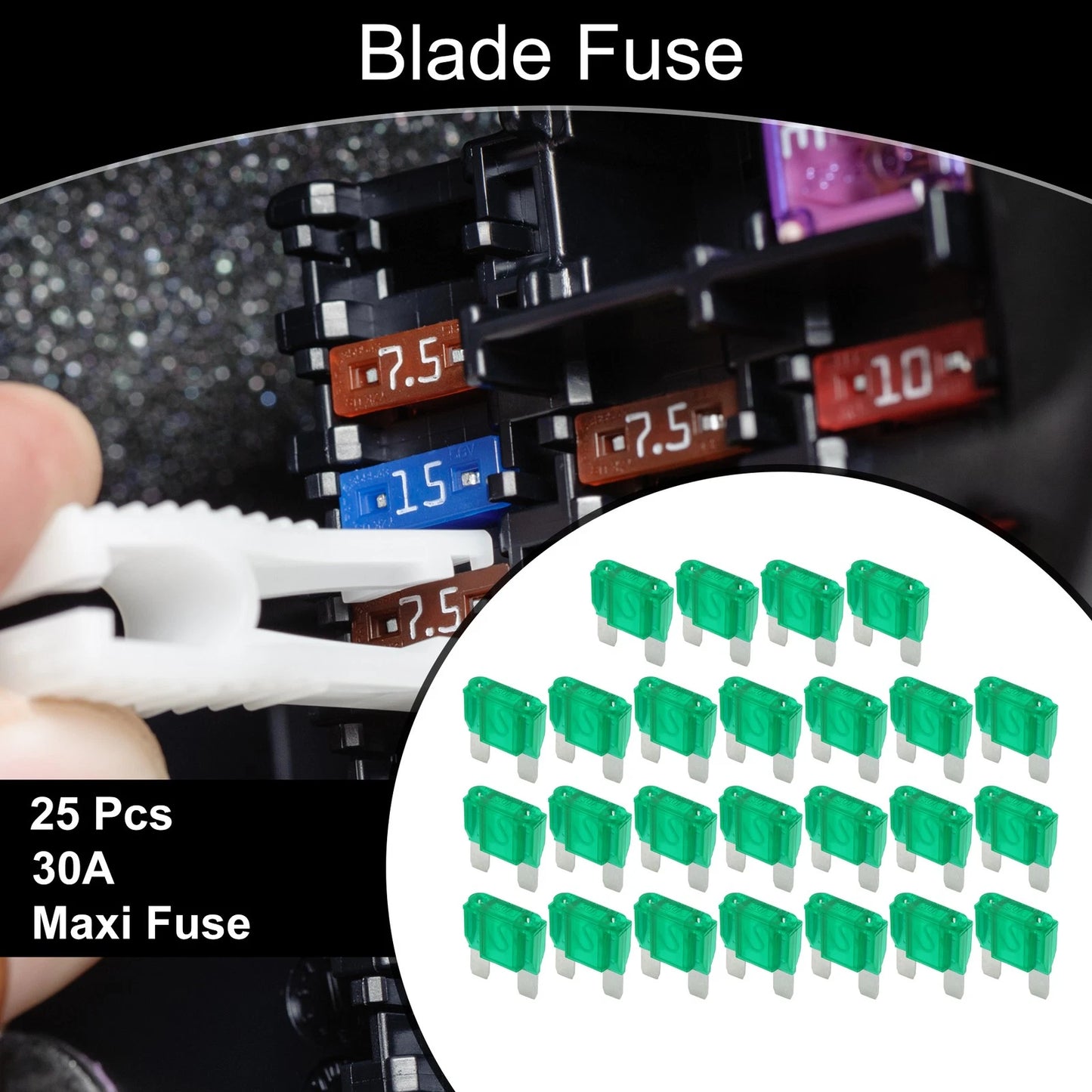 Set of 25 Maxi Fuse 30A Blade Fuses for Car Boat Truck RV Motorcycle