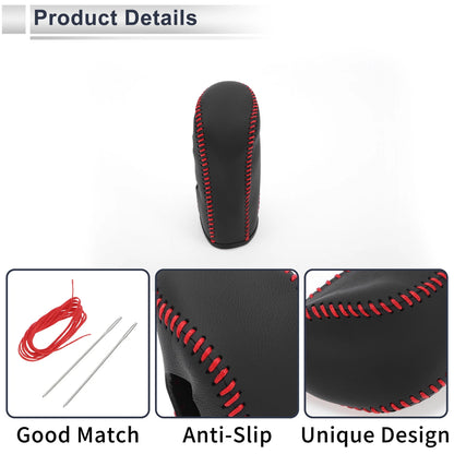 1 Pc Gear Shift Knob Cover for Nissan Tiida (2004-2012) Black Red Faux Leather