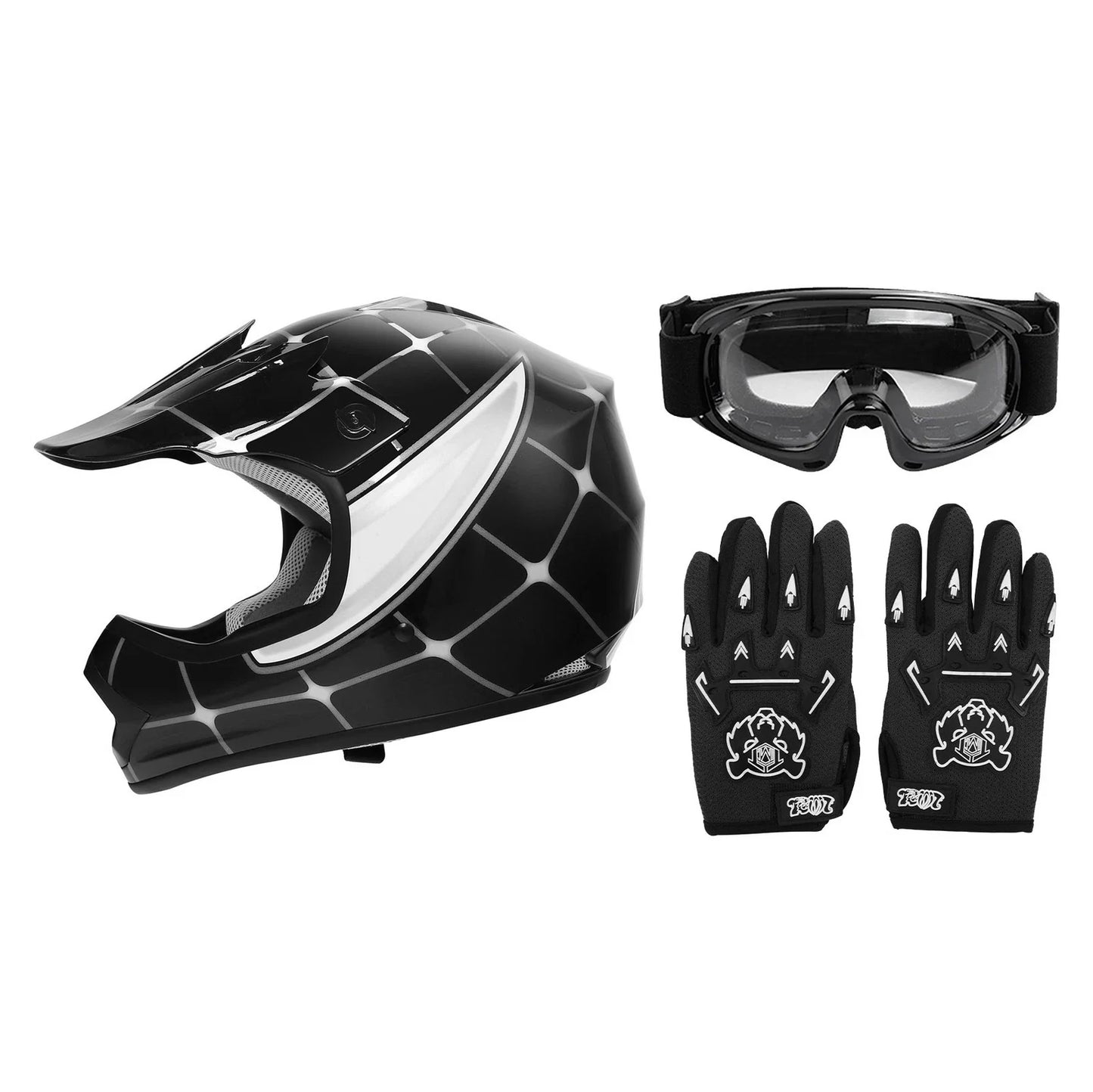 Youth Dirt Bike Helmet & Goggles Set for ATV - Sizes S, M, L, XL (DOT)
