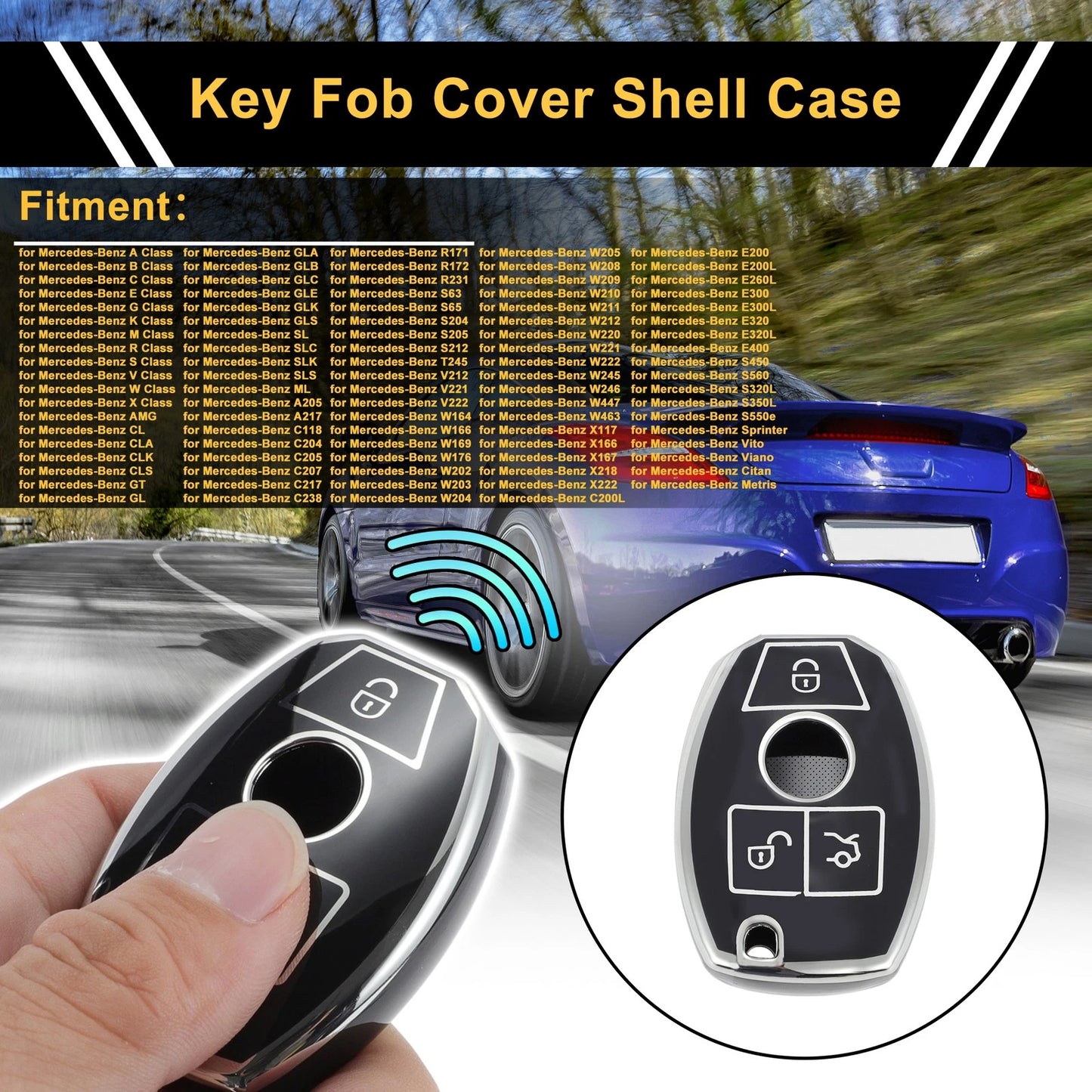 Car Key Case for Mercedes-Benz A/B/C/E/G/K/M/R/S/V/W/X Class/AMG/CL (3 Buttons)