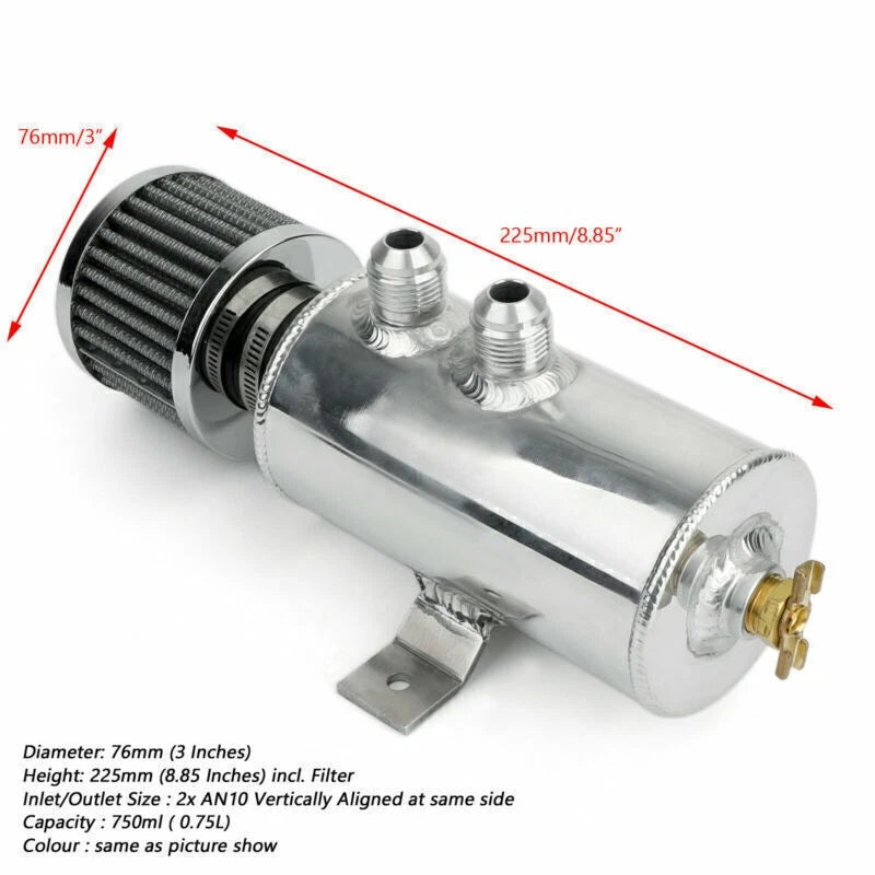 2X -10AN AN10 Inlet Outlet Port Alloy Baffled Oil Catch Can