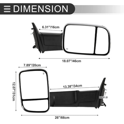 Tow Mirrors for Dodge Ram 1500 2500 2009-2018 with Lights - Silver Tone 2 x