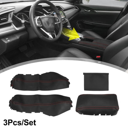 3 Pcs Armrest Covers for Honda Civic 10th Gen (2016-2020) Black Red Line