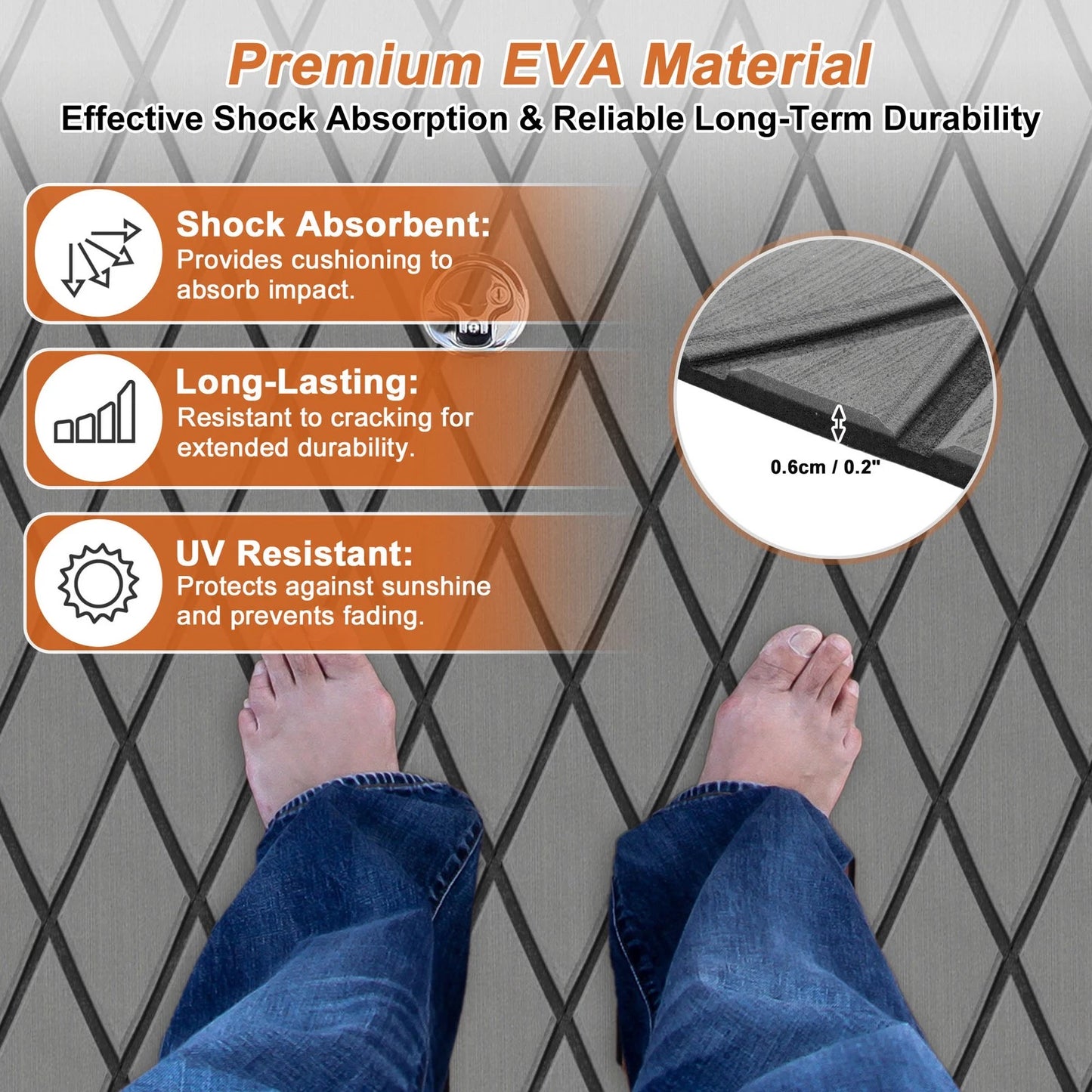 Self-Adhesive Boat Flooring Strip 96" L x 16" W Dark Gray with Black Line