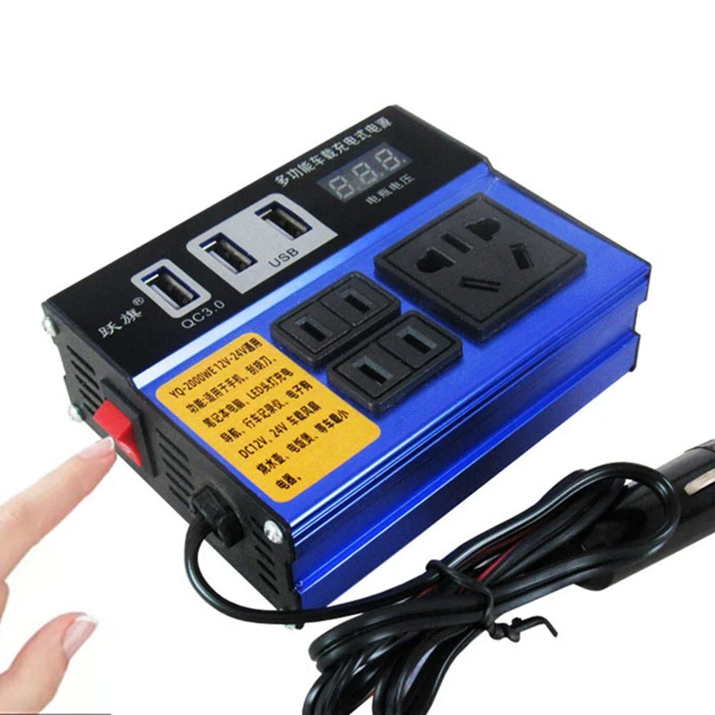 Inverter / Power Inverter with LED Display & 3 USB Ports DC12V/24V to AC110V/220V for Car