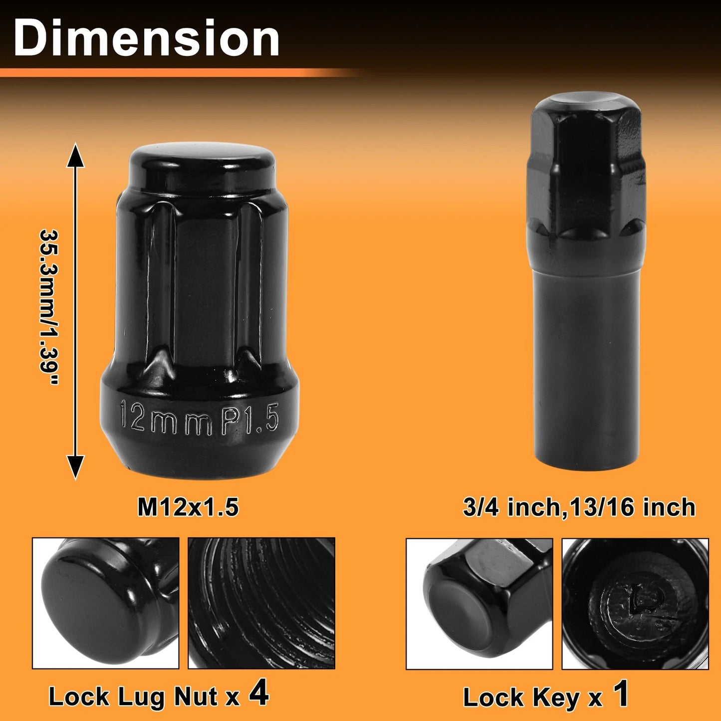 M12x1.5 Tire Wheel Locking Nut Set with 1 Socket Key for Honda Toyota