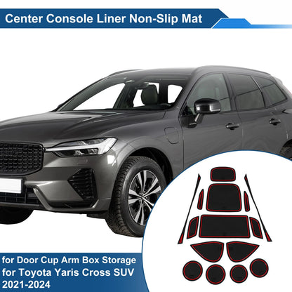 15 Pcs Non-Slip Mat for Toyota Yaris Cross SUV (2021–2024) PVC Red