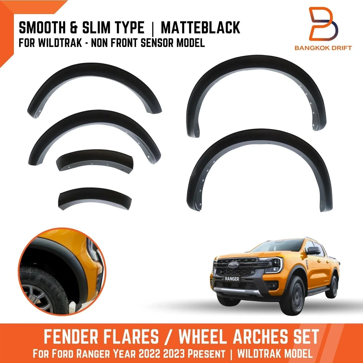 3" Slim Fender Flares for Ford Ranger P703 Wildtrak (2022-2023)