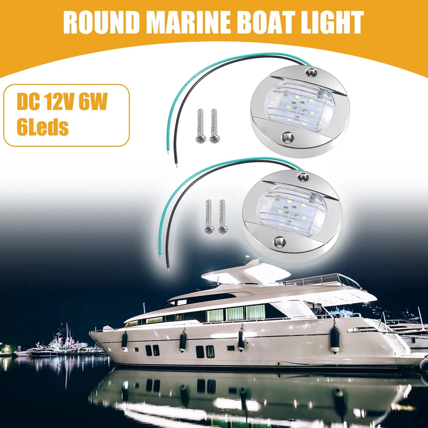 Set of 4 Round Marine Boat Lights with 6 LEDs - Green