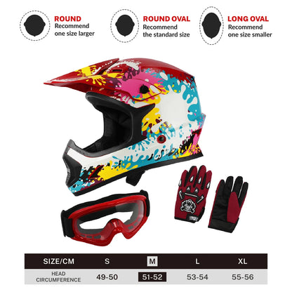 Youth Helmet for Kids Motocross Full Face Off-Road ATV S/M/L/XL Goggles & Gloves