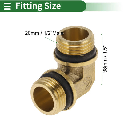 2X Brass Pipe Fittings 1/2" Male Double External Thread Elbow with Gasket