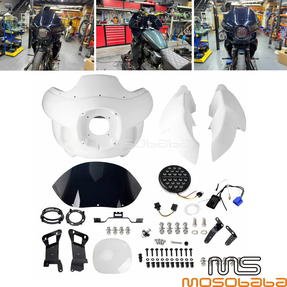 White Upper Lower Fairings w/7" Headlight & Mounts for Harley Low Rider (2016-2023)