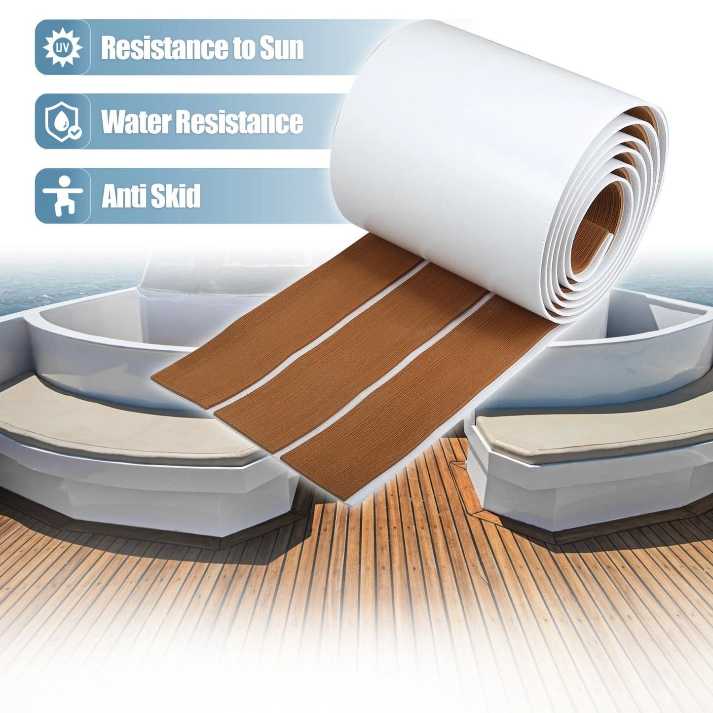 EVA Faux Teak Decking Sheet for Boat Yacht Marine (95"x7", Brown White)