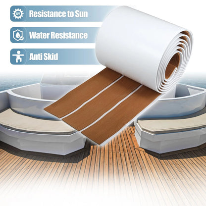 EVA Faux Teak Decking Sheet for Boat Yacht Marine (95"x7", Brown White)