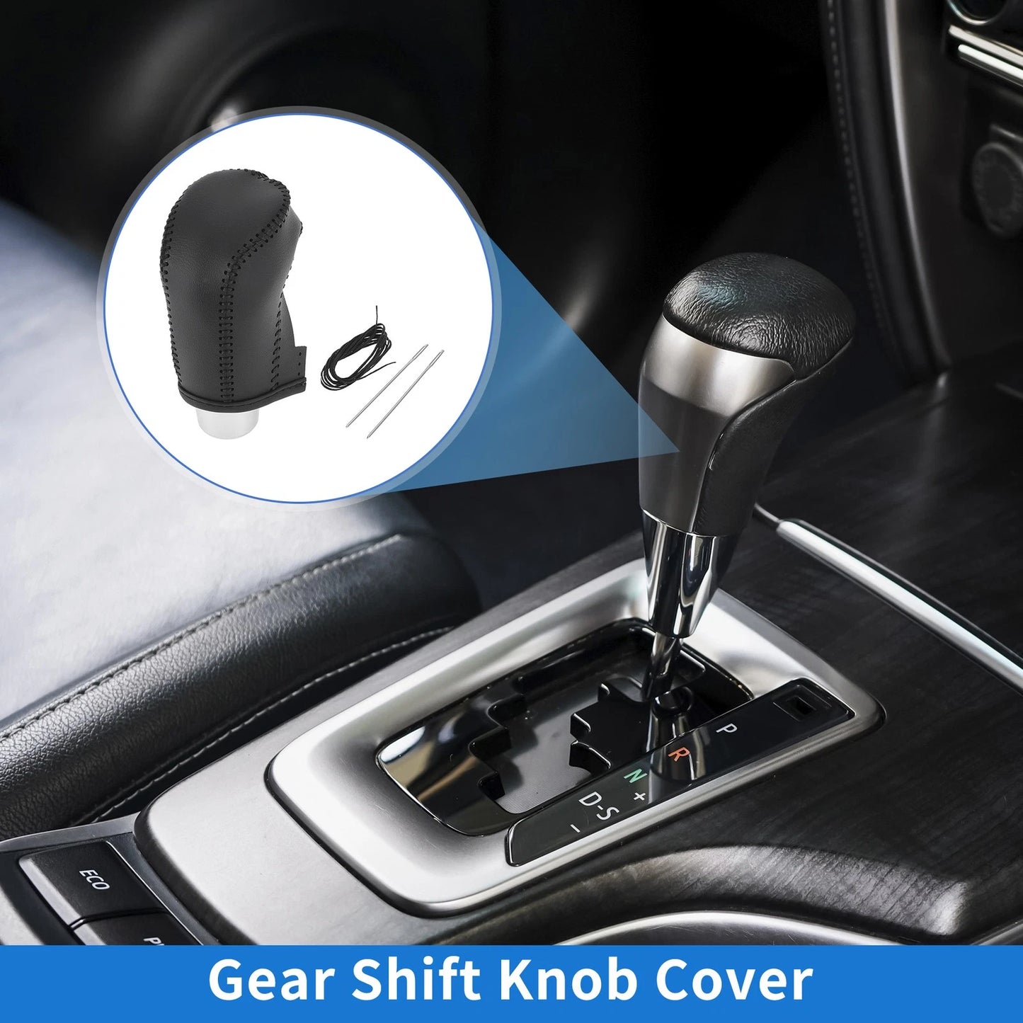 1 Pc Gear Shift Knob Cover for Hyundai Tucson (2015–2018) Black Faux Leather