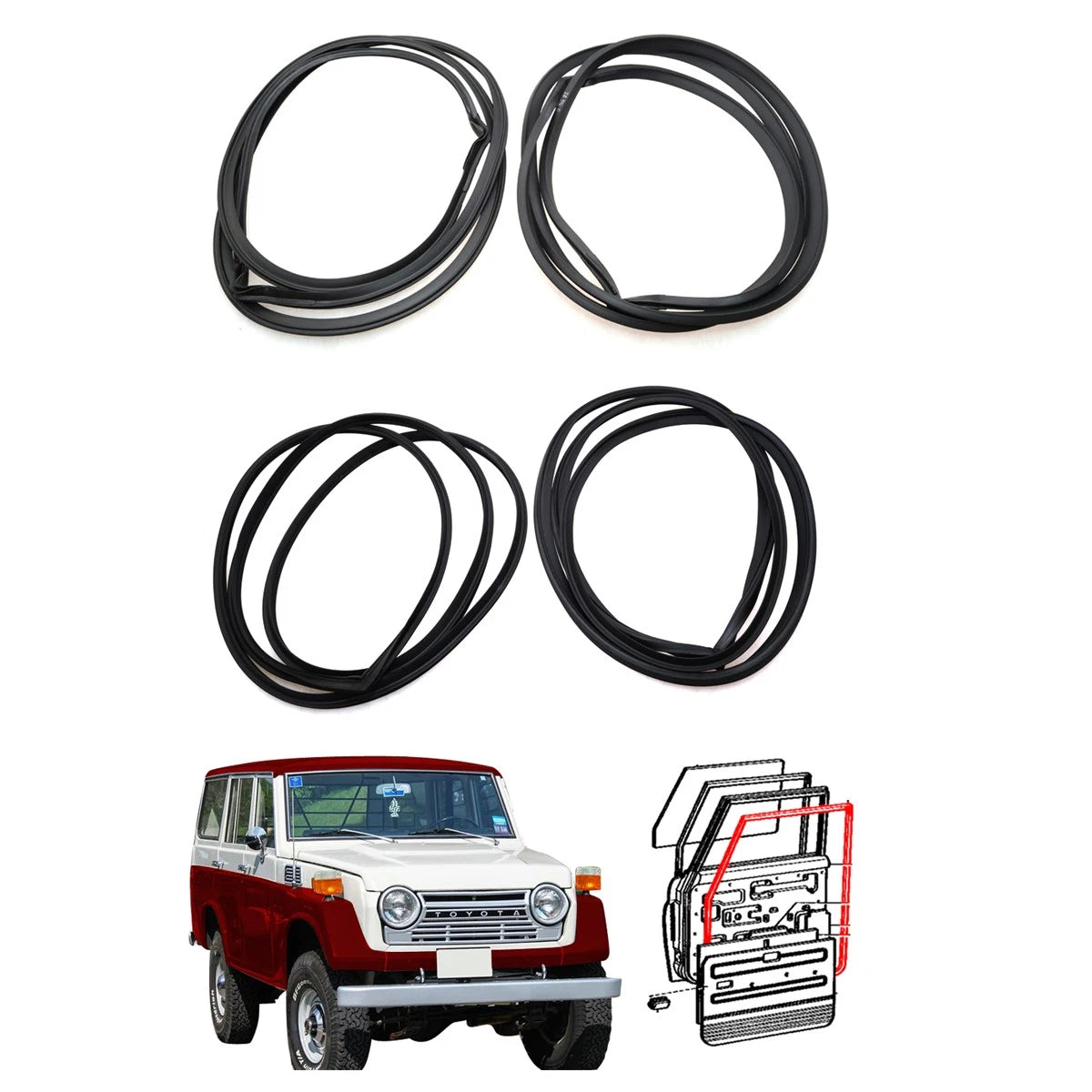 Set of 4 Weatherstrip for Toyota Land Cruiser FJ55 FJ56 (1975–1980)