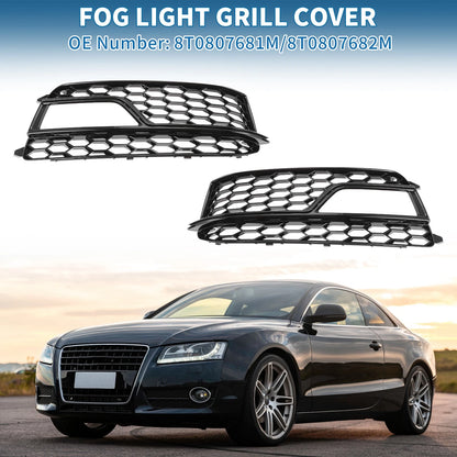 1 Pair Fog Light Grill for Audi A5 (2013–2017) No. 8T0807681M/8T0807682M ABS Black