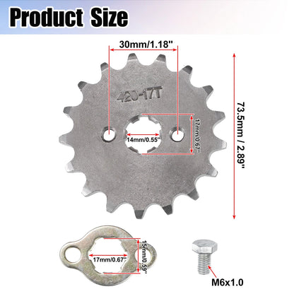 Set of 1 Front Engine Sprocket 420 17T 17mm for Dirt Bike Mini Bike