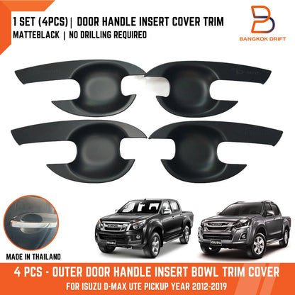 Matte Black 4 Door Handle Cover Insert for Isuzu D-Max Ute (2012-2019)