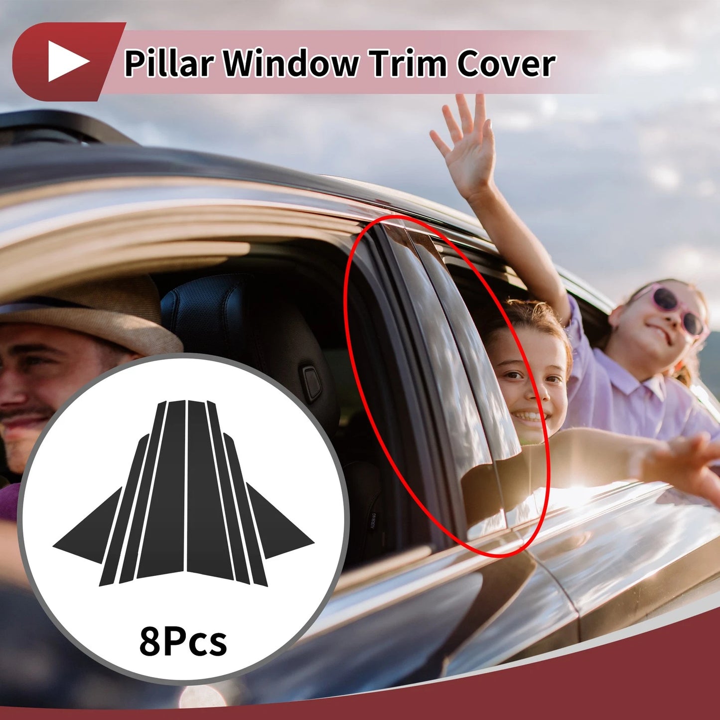 8 Pcs Door Pillar Window Trim for Audi A4L (2004–2008) Black