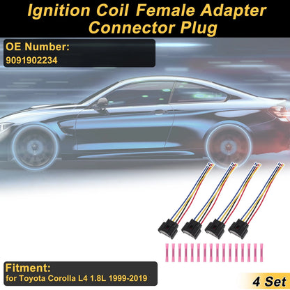 Set of 4 Ignition Coil Connector Plugs for Toyota Corolla (1999–2019) 9091902234