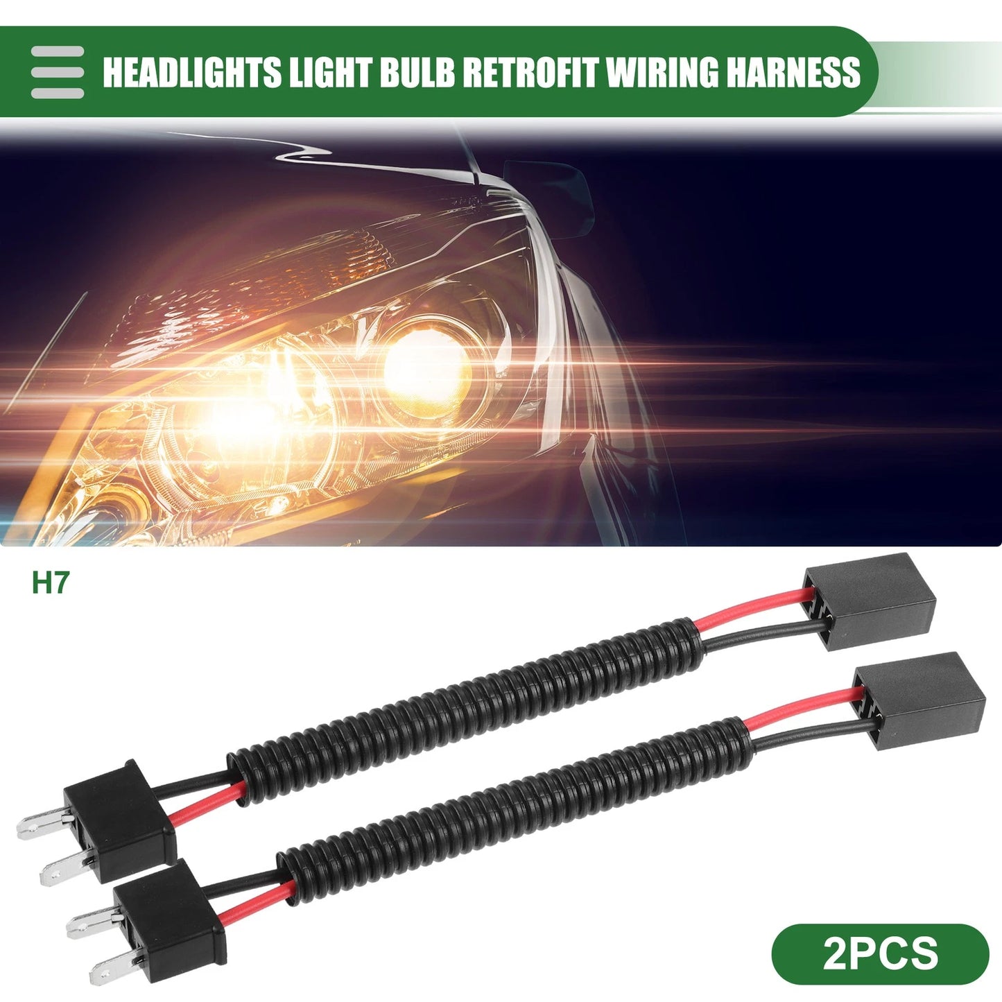 2X H7 Headlight Light Bulb Wiring for Universal Cars - Durable Black