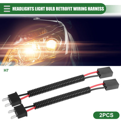 2X H7 Headlight Light Bulb Wiring for Universal Cars - Durable Black