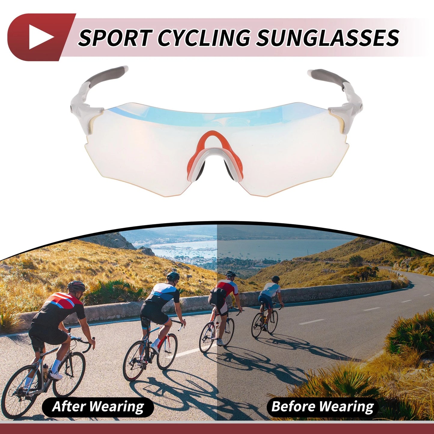 Set of 1 Motorcycle Riding Goggles for Various Models (Light Red Lens)