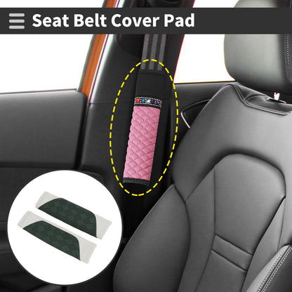 Set of 2 Green Faux Leather Seat Belt Cover Pads 22.5cm for Universal Fit
