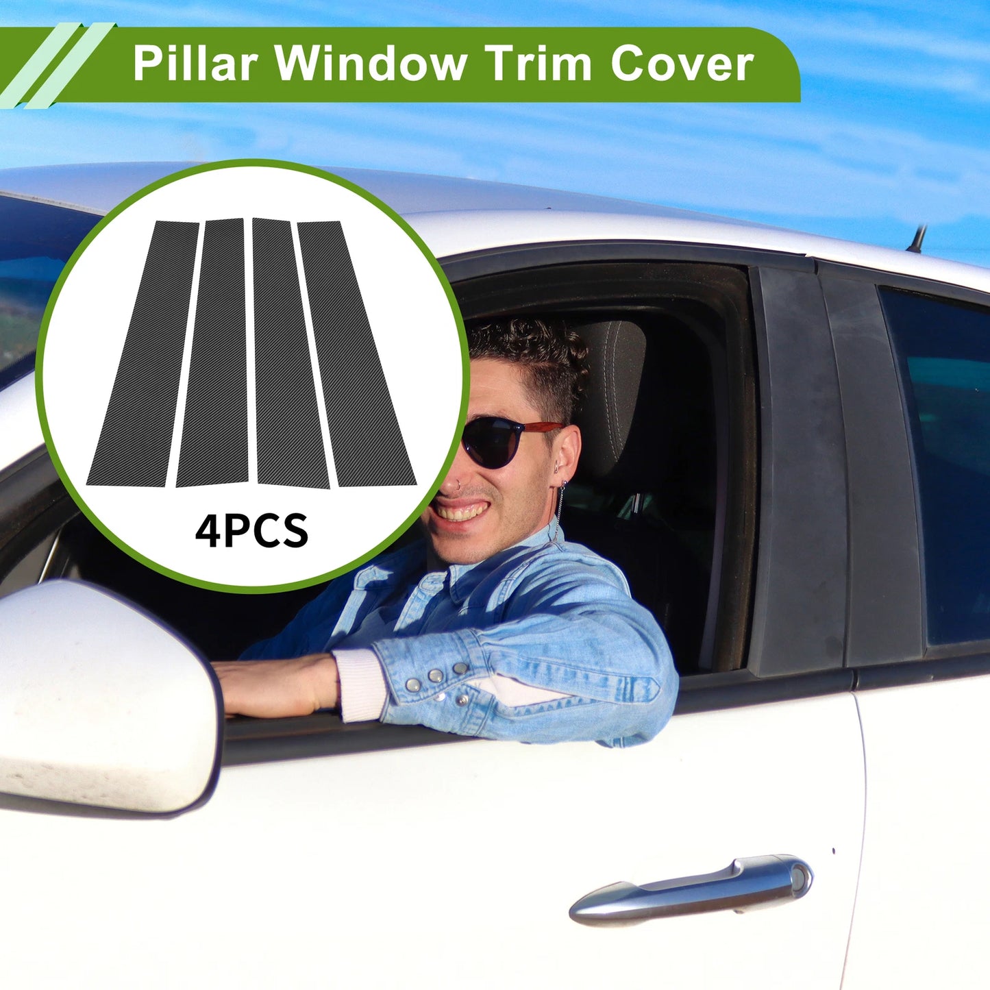 Set of 4 Pillar Window Trim for Dodge Ram (2019–2023) Carbon Fiber Black