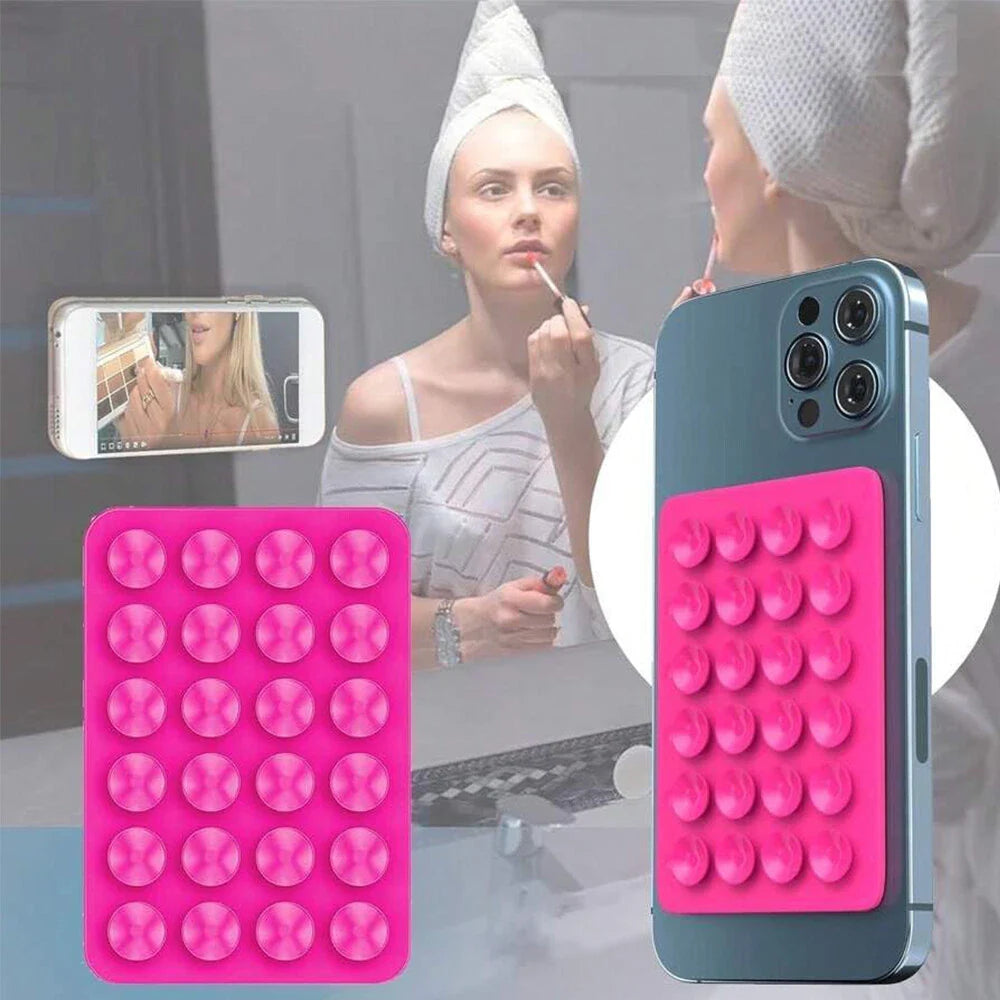 Silicone Non-Slip Suction Pad Phone Case Mount for Selfies - White/Rose Red