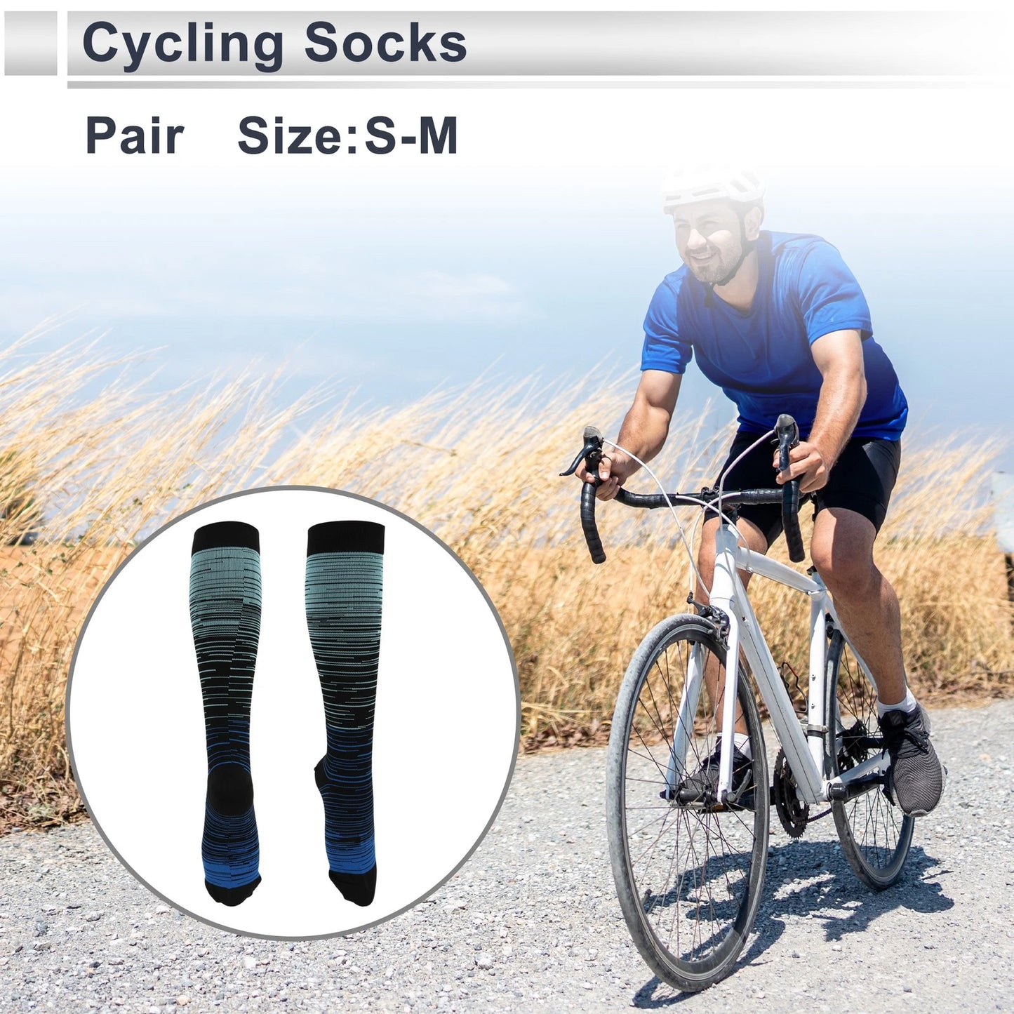 Cycling Socks Size S-M Breathable High-Cut Light Blue
